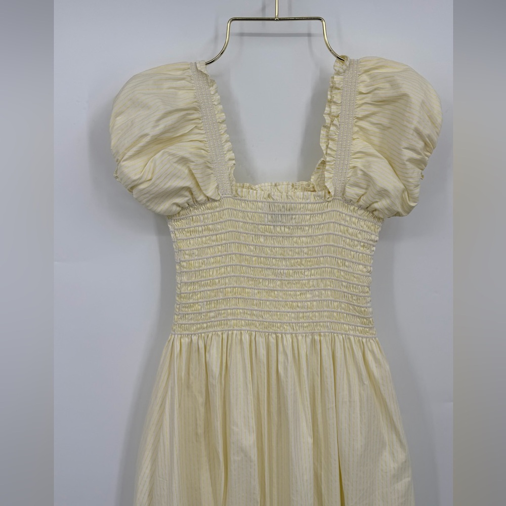La Ligne Yellow Smocked Puff Sleeve Midi Dress – Size M - Picture 8 of 8